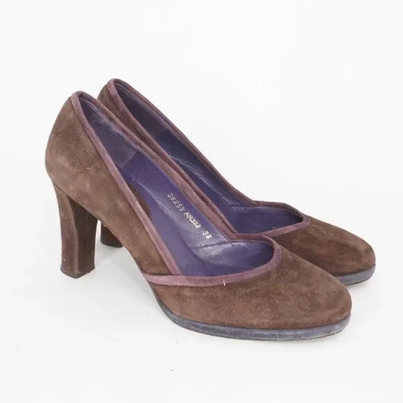 Boden Suede Brown Round Toe Heels, Size 38/8 - Picture 6 of 8